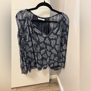 Unsubscribed Women’s Navy Blue Paisley Long Sleeve Flowy Blouse Size 10
